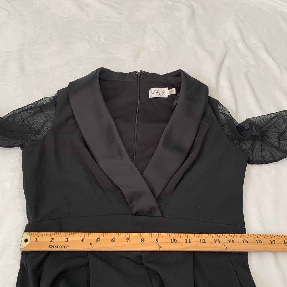 Eliza J Black Tuxedo Jumpsuit Sheer Mesh Long Sleeve Shawl Collar Womens 8 - Picture 10 of 11
